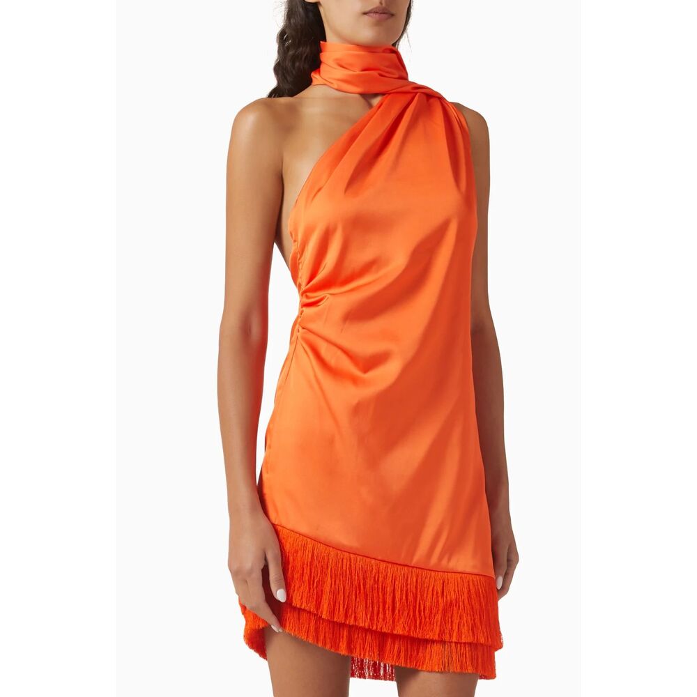 BAOBAB Ari Fringe Neck Wrap Mini Dress Orange Medium NEW NWT - Picture 1 of 5